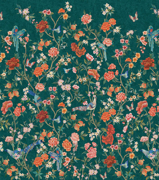 Imperial Gardens Wallpaper Hybrid Mural-Teal
