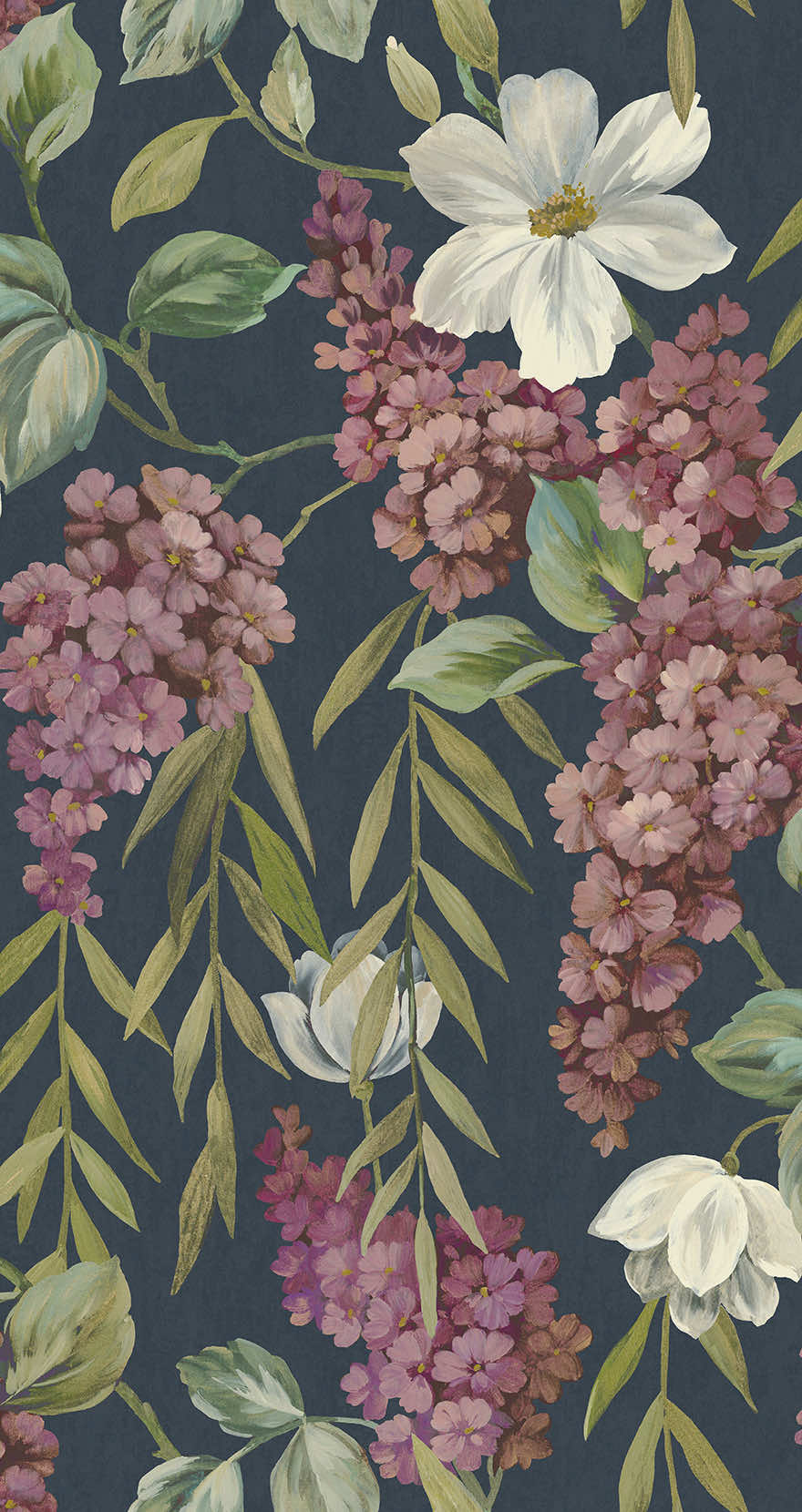 Sample – Buddleia Trailing Blooms Wallpaper – Navy