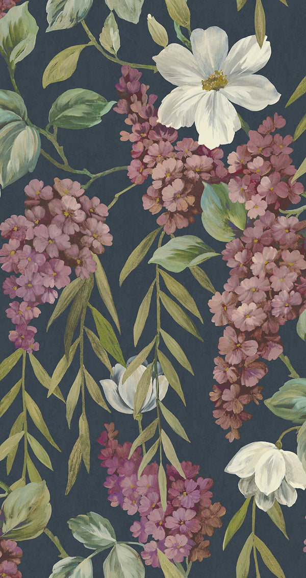 Sample – Buddleia Trailing Blooms Wallpaper – Navy