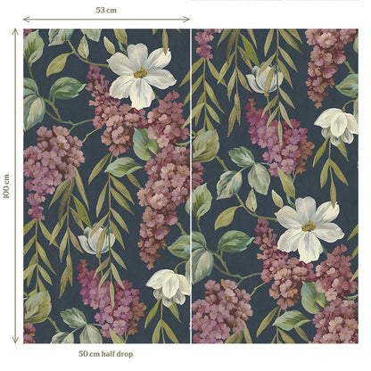 Buddleia - Trailing Blooms Wallpaper - Navy