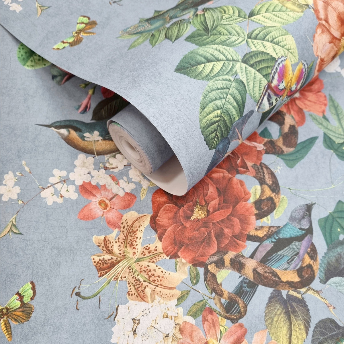 Sample – Blume – Botanical Stripe Wallpaper – Sky Blue