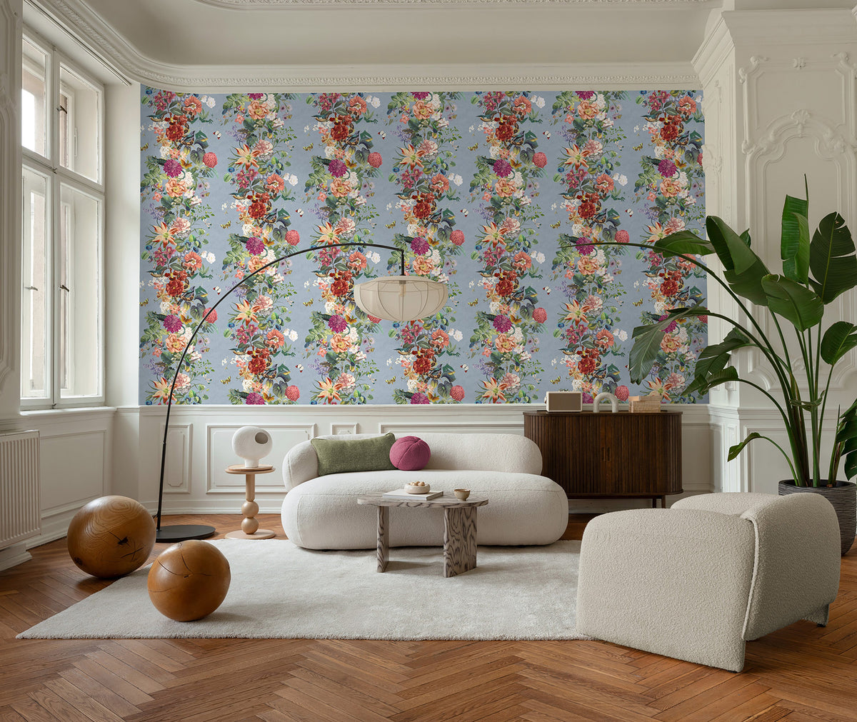 Blume – Botanical Stripe Wallpaper – Sky Blue
