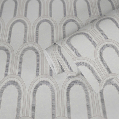 Metallic Arches Wallpaper - White Grey