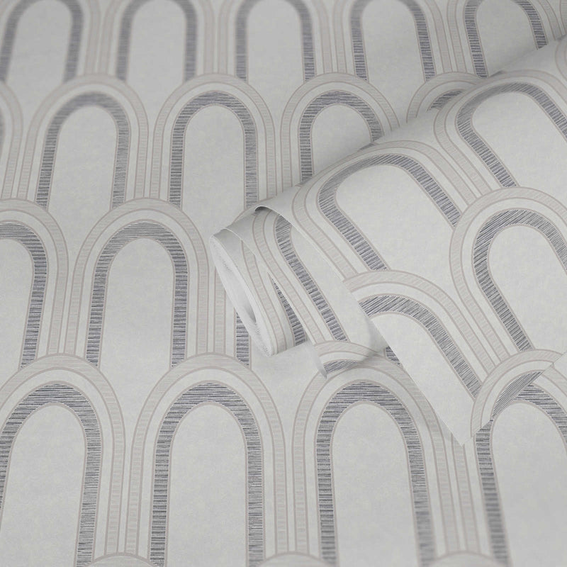 Metallic Arches Wallpaper - White Grey