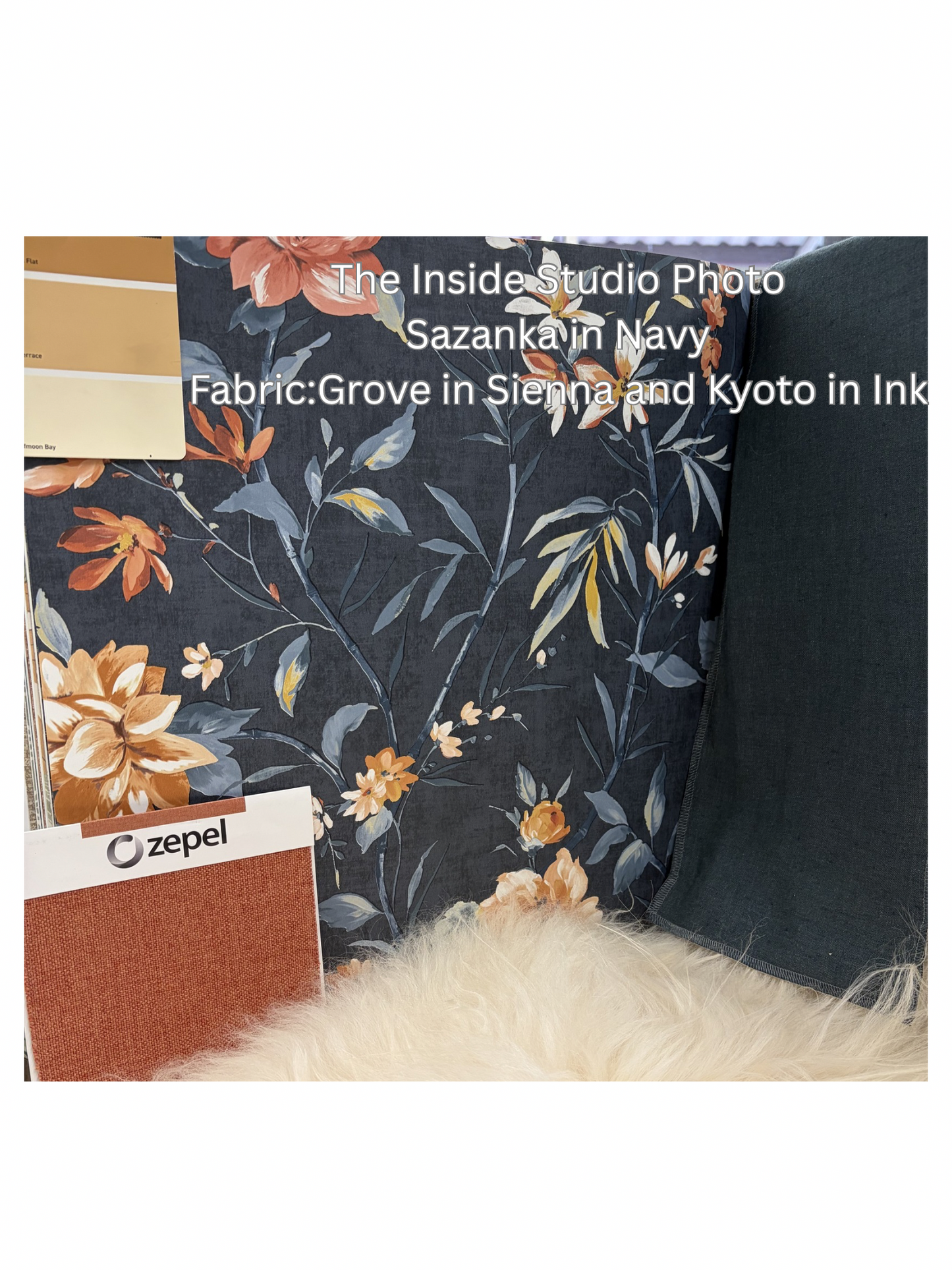 Sazanka - Japanese Floral Wallpaper - Navy