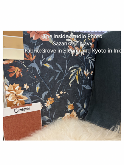 Sazanka - Japanese Floral Wallpaper - Navy