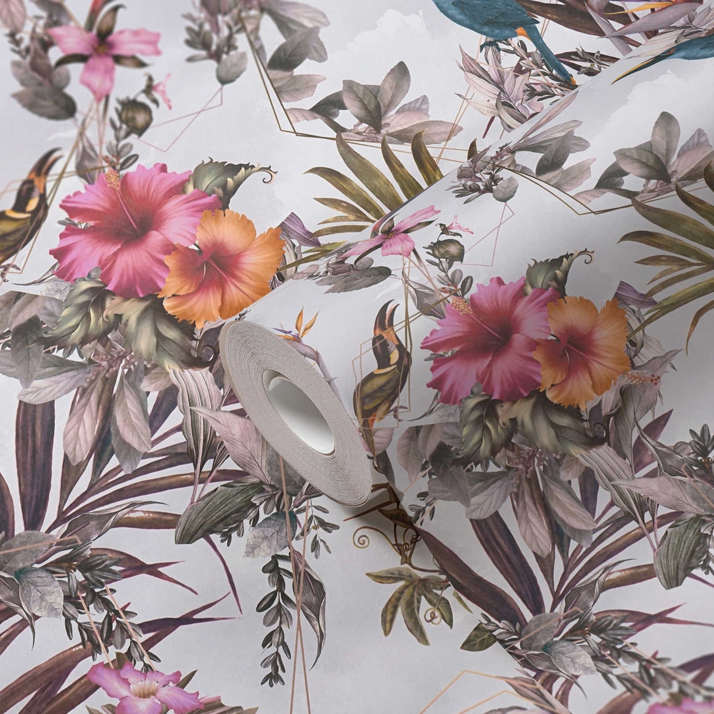Hibiscus Haven – Crane & Bloom Wallpaper – Natural Stone