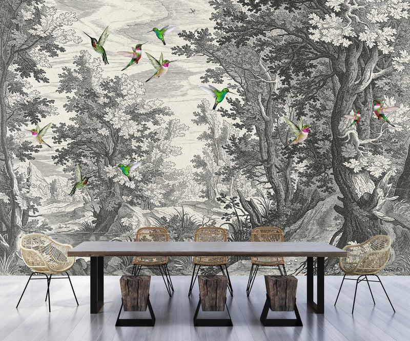 Fancy Forest Birds - Custom Sized Wallpaper Mural (per m2)
