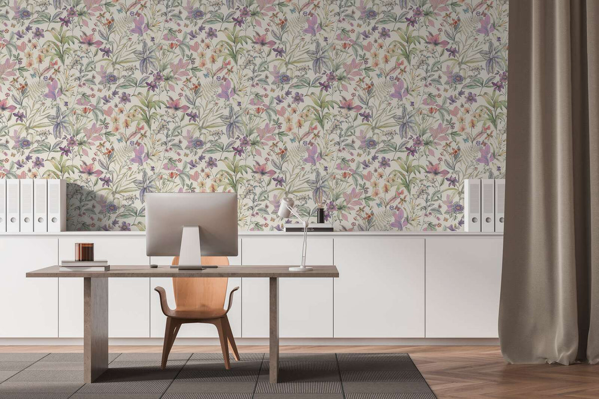 Papillon Floral Butterfly Vinyl Wallpaper – Cream
