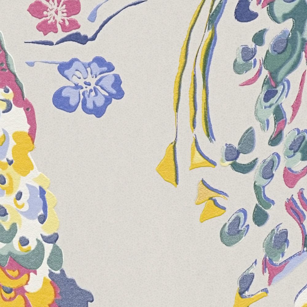 Majestic Peacock & Blossom Wallpaper - House of Turnowsky - Grey/Green