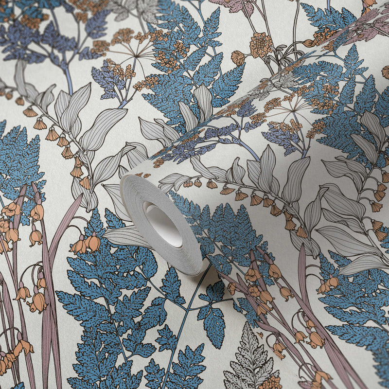 Floral Wallpaper - White/Blue
