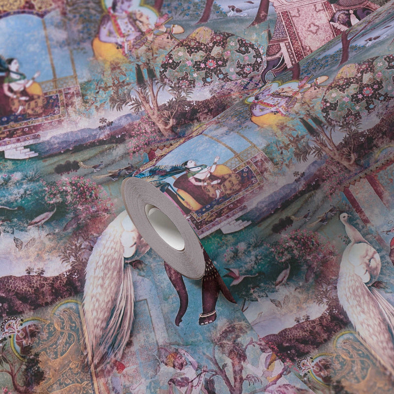 Elephant Parade – Vintage Wallpaper –  Azure