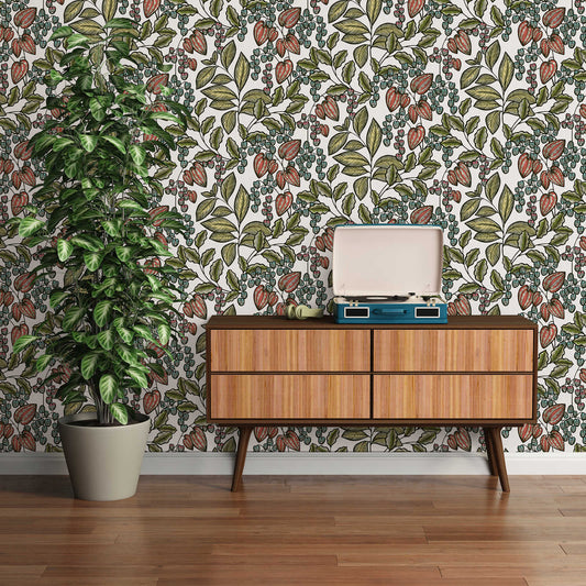 Floral Vine Wallpaper - White/Green