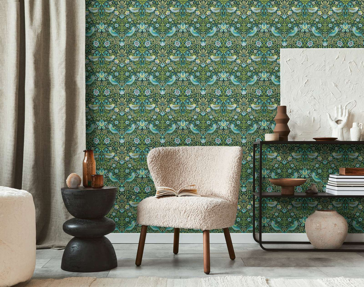 Baroque Birds Wallpaper - Blue/Green