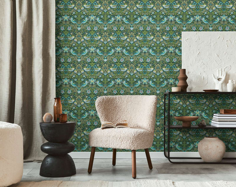 Baroque Birds Wallpaper - Blue/Green