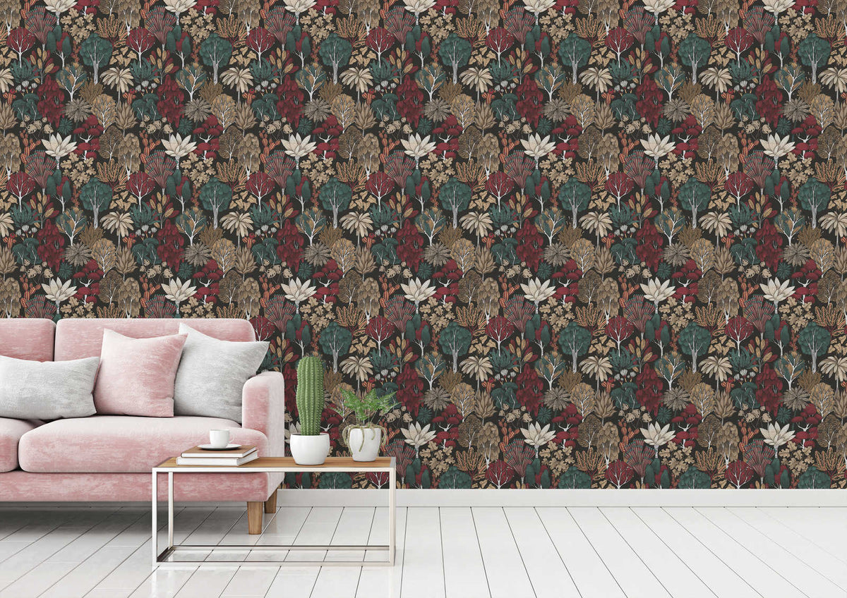 Exotic Oasis Wallpaper - White/Red/Green
