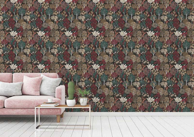 Exotic Oasis Wallpaper - White/Red/Green