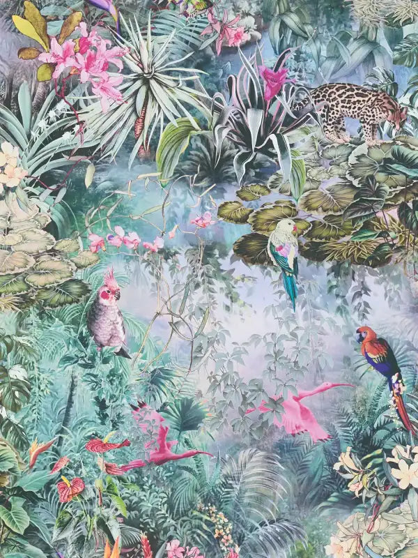 Sample – Botanical Elegance – Tropical Parrot Wallpaper – Soft Green