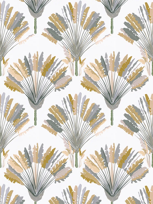Sample - Watercolour Fan Trees Wallpaper (Jungle Chic Collection) - White/Grey