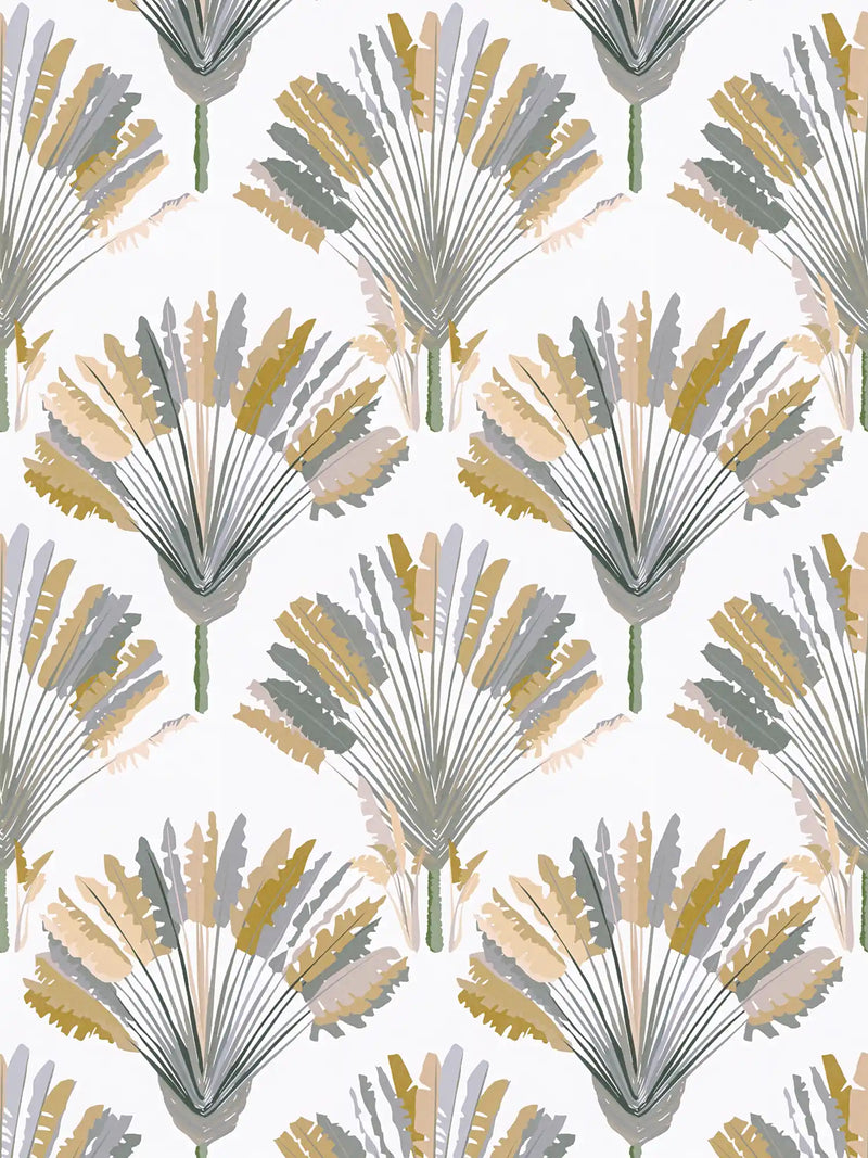 Sample - Watercolour Fan Trees Wallpaper (Jungle Chic Collection) - White/Cream
