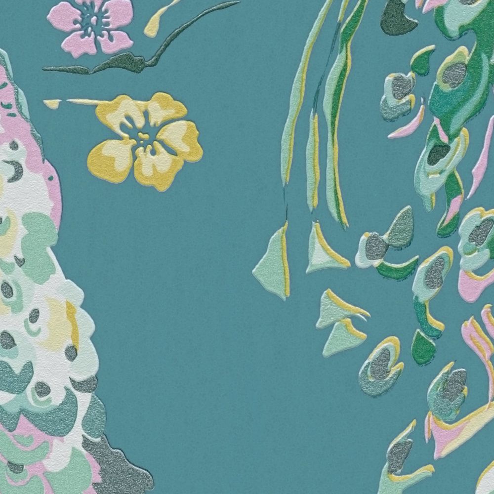 Majestic Peacock & Blossom Wallpaper - House of Turnowsky - Turquoise