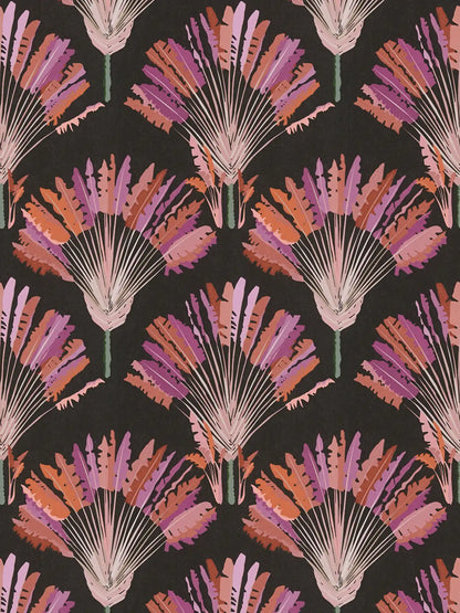 Watercolour Fan Trees Wallpaper - Black/Pink - Discontinuing