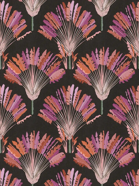 Watercolour Fan Trees Wallpaper - Black/Pink - Discontinuing