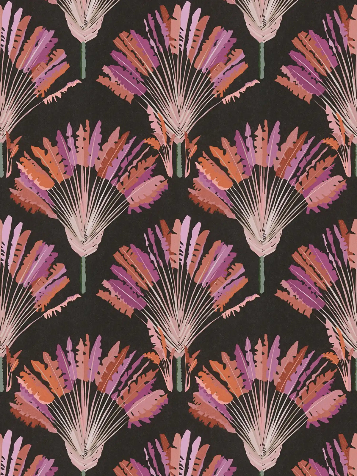 Sample - Watercolour Fan Trees Wallpaper (Jungle Chic Collection) - Black/Pink