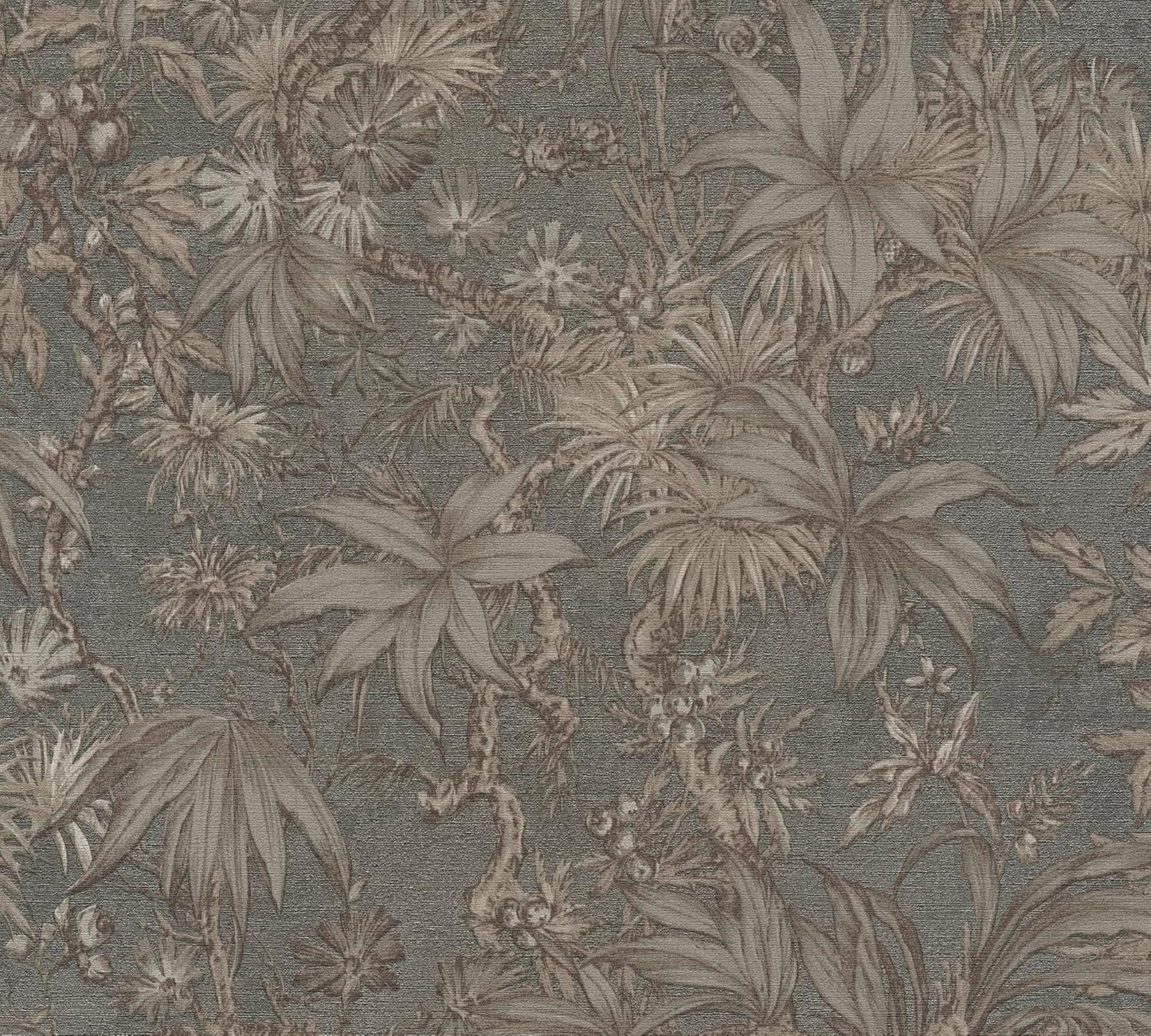 Sepia Memories -  Jungle Wallpaper - Grey Metallic