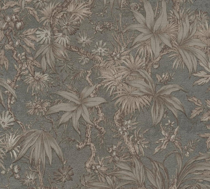 Sepia Memories -  Jungle Wallpaper - Grey Metallic