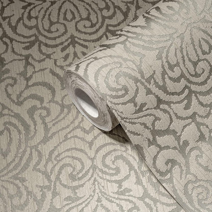 Ornaments Baroque Textiled Wallpaper - Beige/Brown