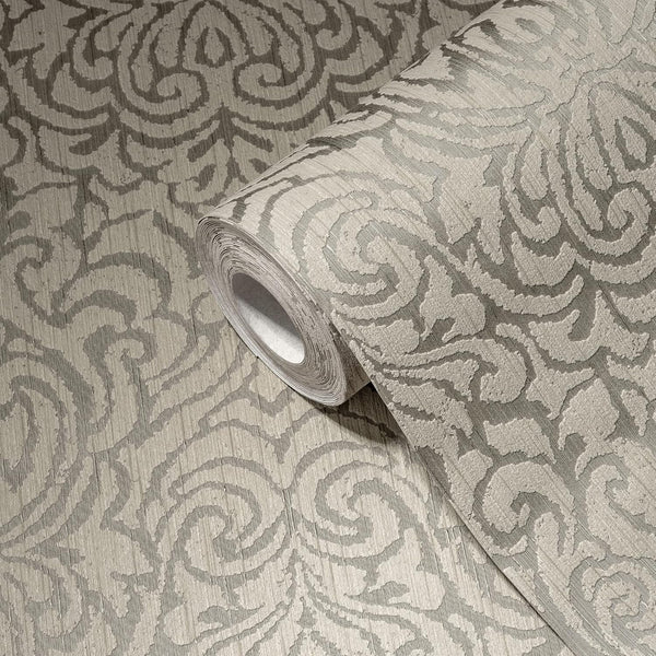 Sample - Ornaments Baroque Textiled Wallpaper - Beige/Brown
