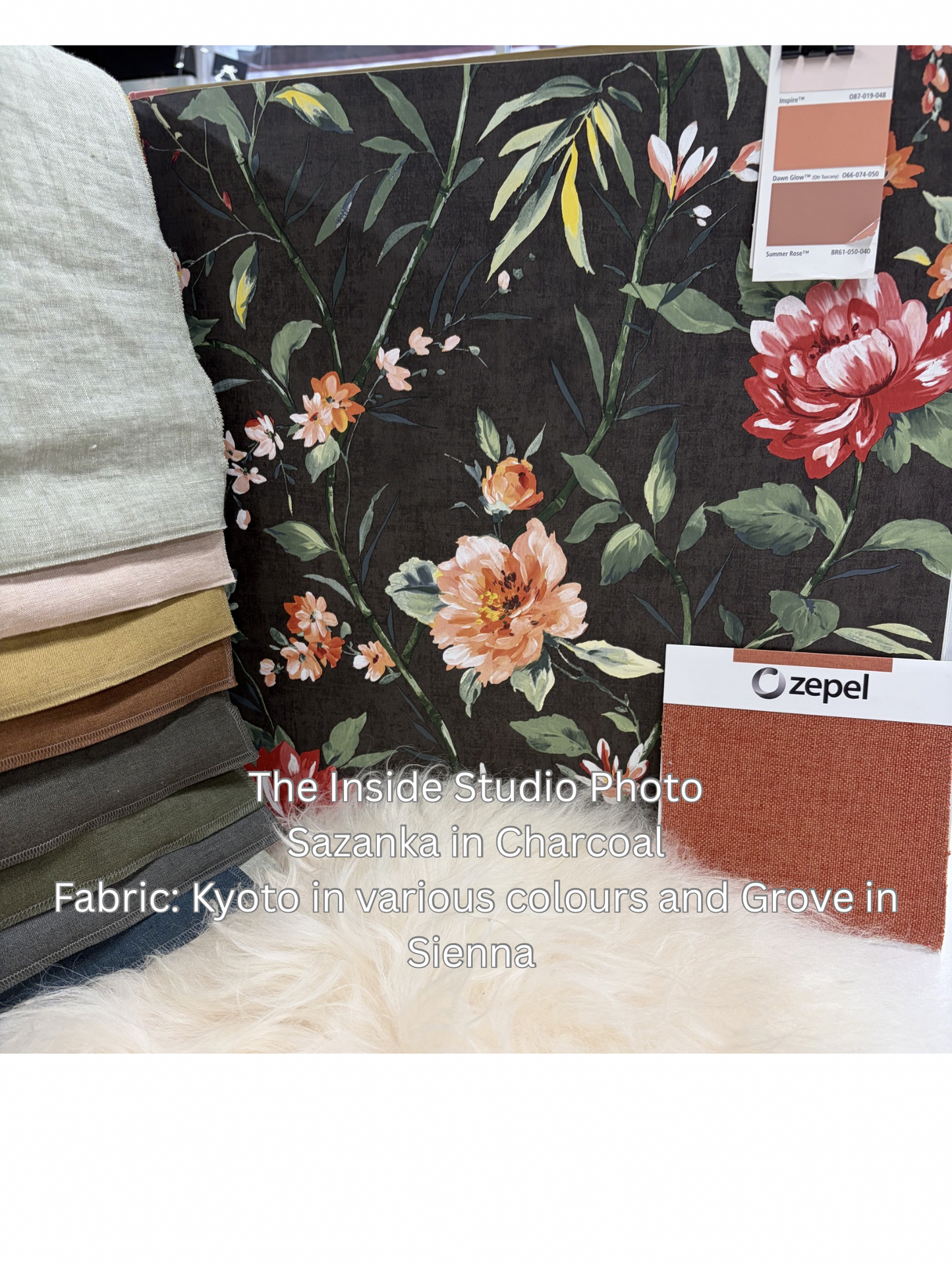 Sazanka - Japanese Floral Wallpaper - Charcoal