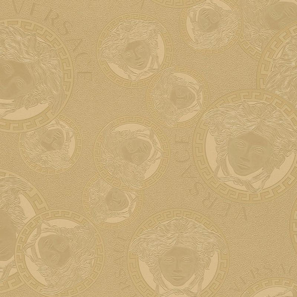 Sample - Medusa Plates Metallic Wallpaper (Versace 3 Collection) - Brown Gold