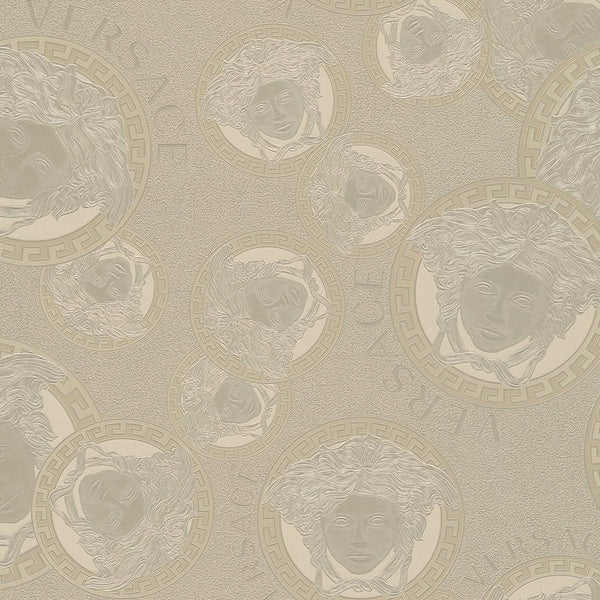Sample - Medusa Plates Metallic Wallpaper (Versace 3 Collection) - Metallic Gold