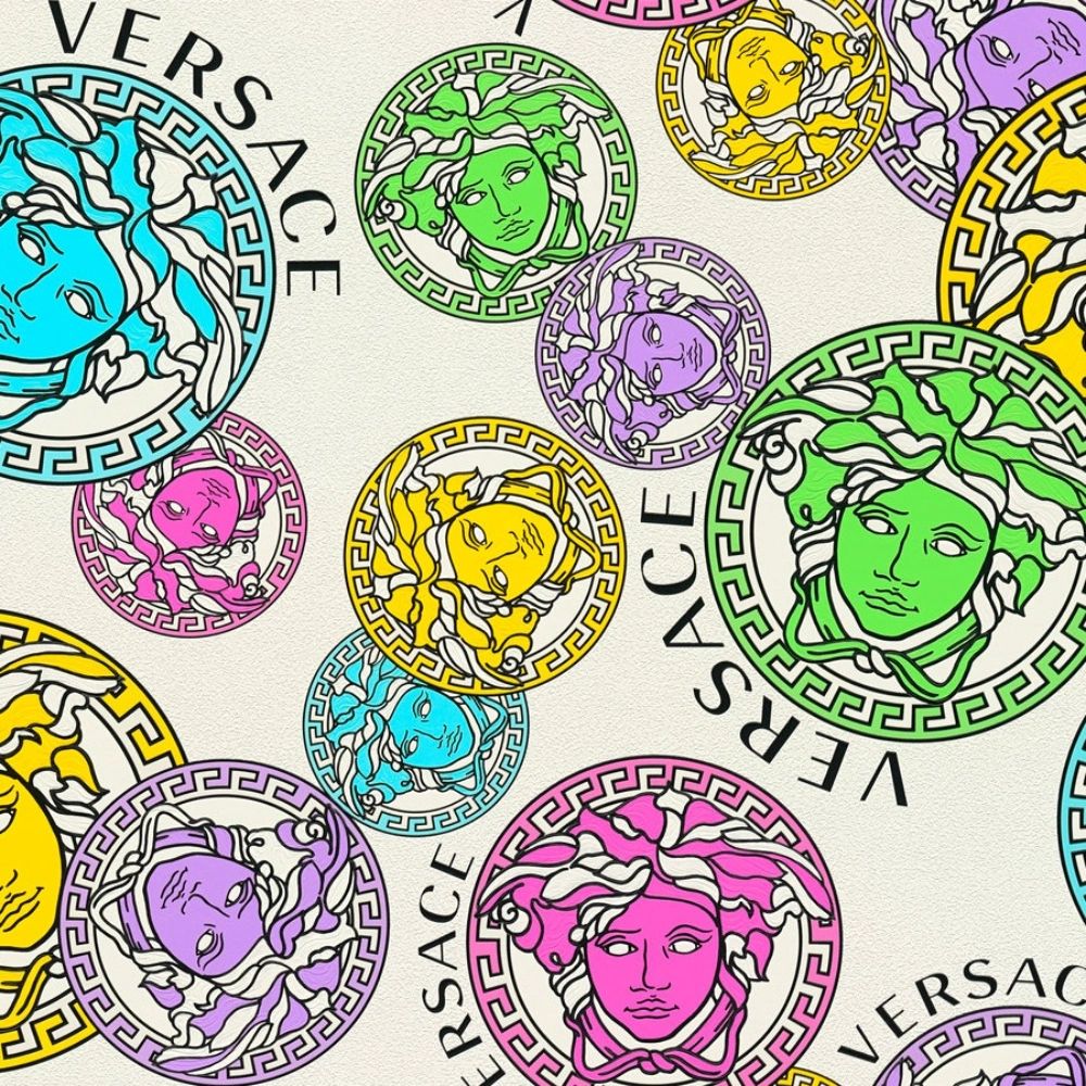 Medusa Plates Metallic Wallpaper (Versace 3 Collection) - Multicolour White