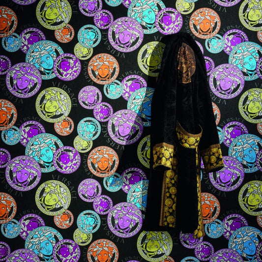 Medusa Plates Metallic Wallpaper (Versace 3 Collection) - Multicolour Black