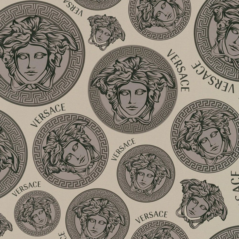 Sample - Medusa Plates Metallic Wallpaper (Versace 3 Collection) - Stone