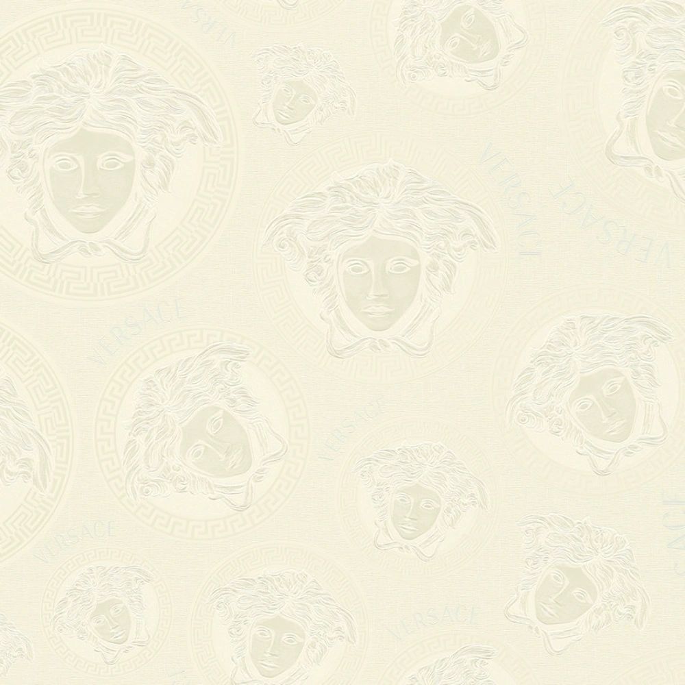 Medusa Plates  Wallpaper (Versace 3 Collection) - Ivory White