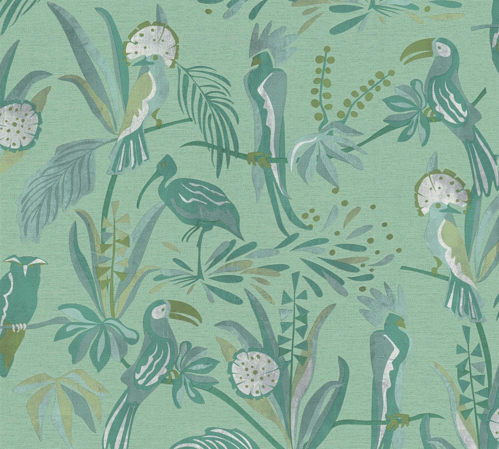 Jungle Birds Vinyl Wallpaper - Green - Discontinuing
