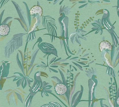 Jungle Birds Vinyl Wallpaper - Green - Discontinuing
