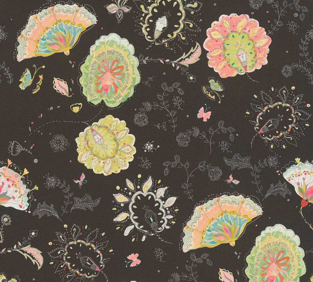 Patterned Flower Wallpaper - House of Turnowsky - Black