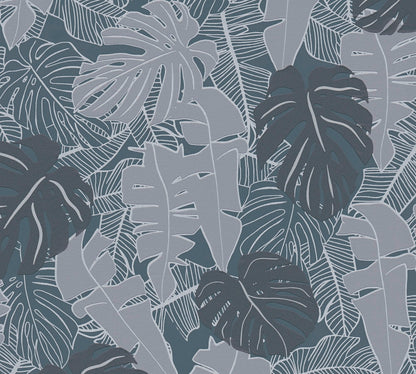 Metallic Monstera Fronds Wallpaper - House of Turnowsky - Blue