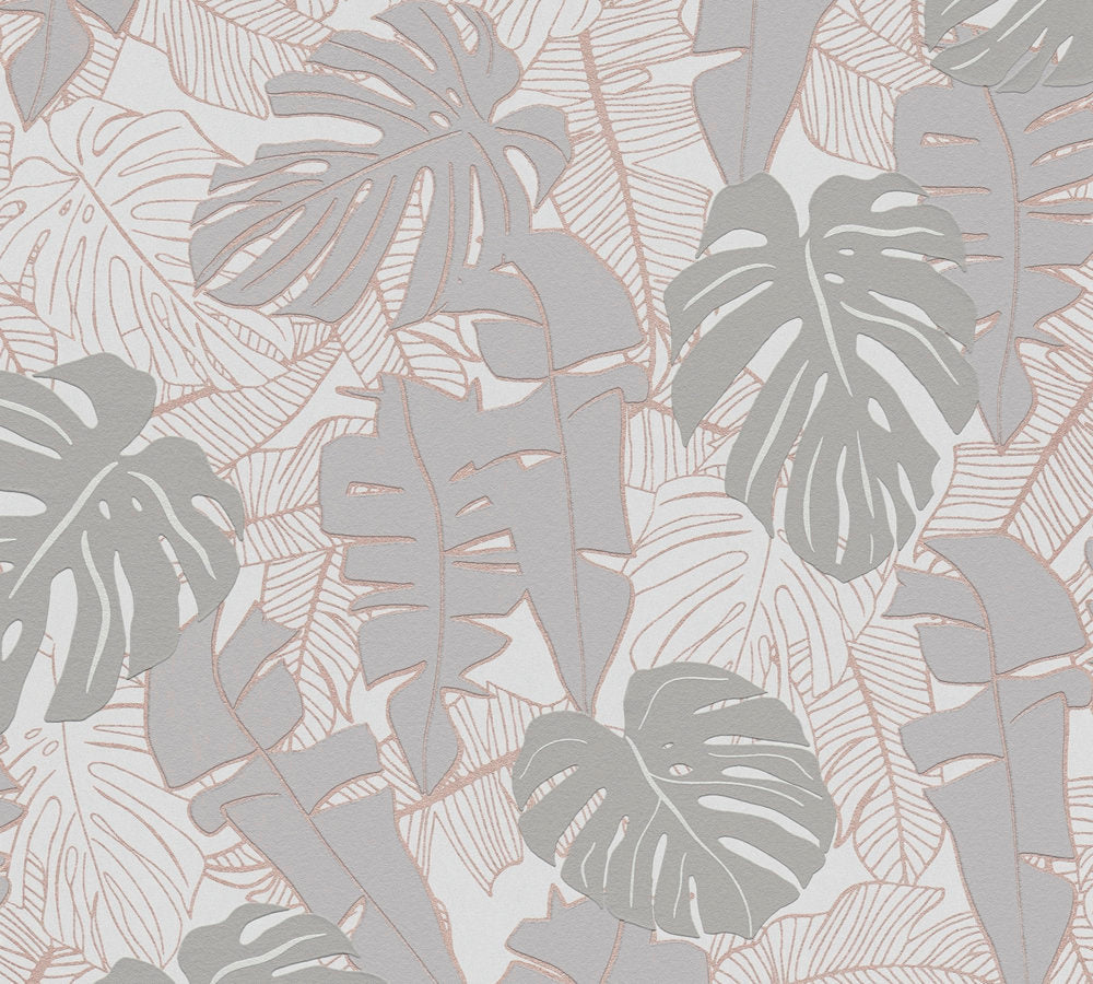 Metallic Monstera Fronds Wallpaper - House of Turnowsky - Beige