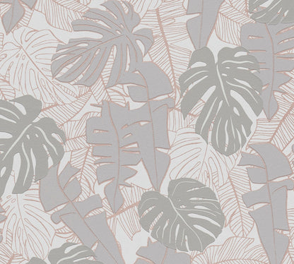Metallic Monstera Fronds Wallpaper - House of Turnowsky - Beige