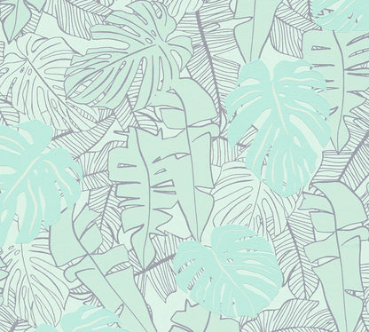 Metallic Monstera Fronds Wallpaper - House of Turnowsky - Turquoise