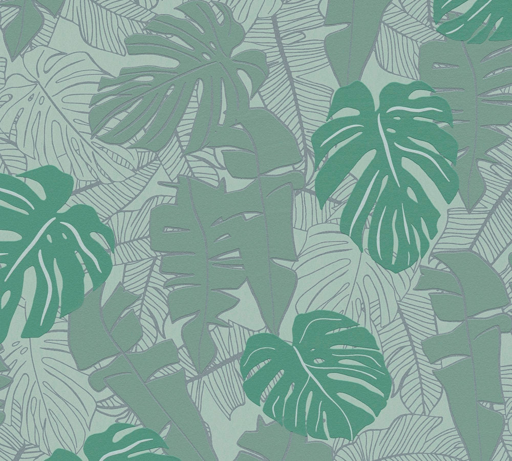 Metallic Monstera Fronds Wallpaper - House of Turnowsky - Green