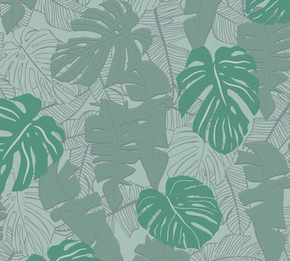 Metallic Monstera Fronds Wallpaper - House of Turnowsky - Green