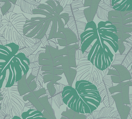 Metallic Monstera Fronds Wallpaper - House of Turnowsky - Green