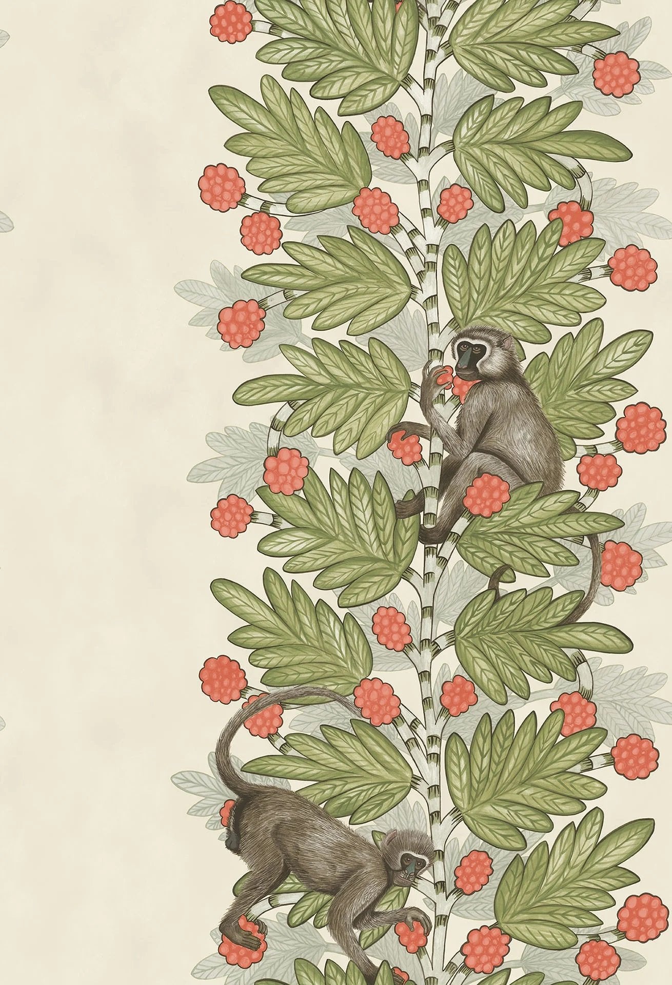 Sample - Acacia Monkey Wallpaper - Green/Coral